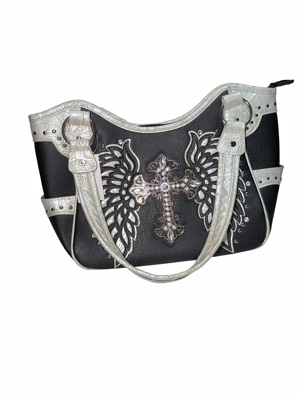Studded Shoulder Bag in Black & White